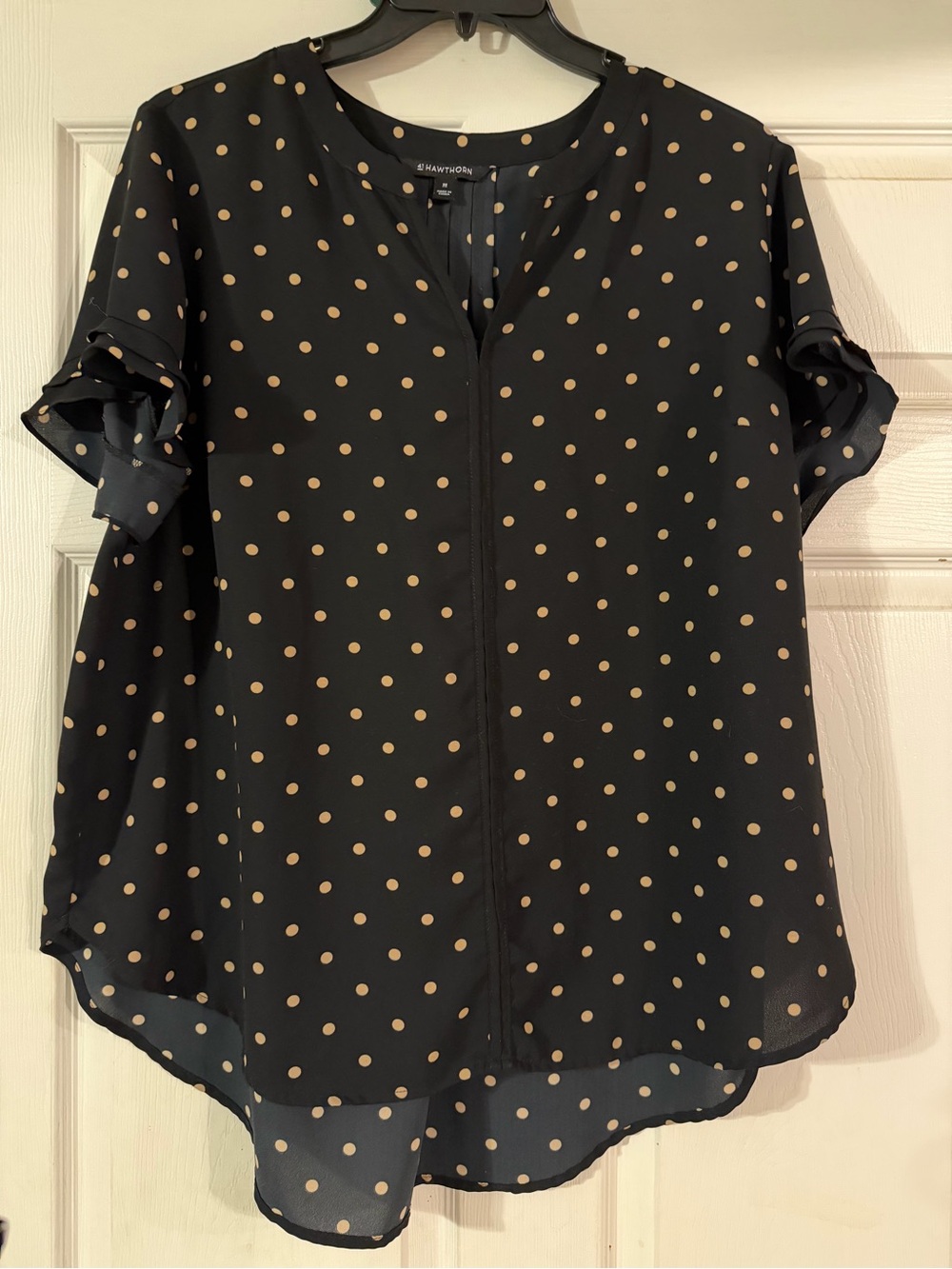 41 Hawthorn Black Blouse with Cream Polka Dots